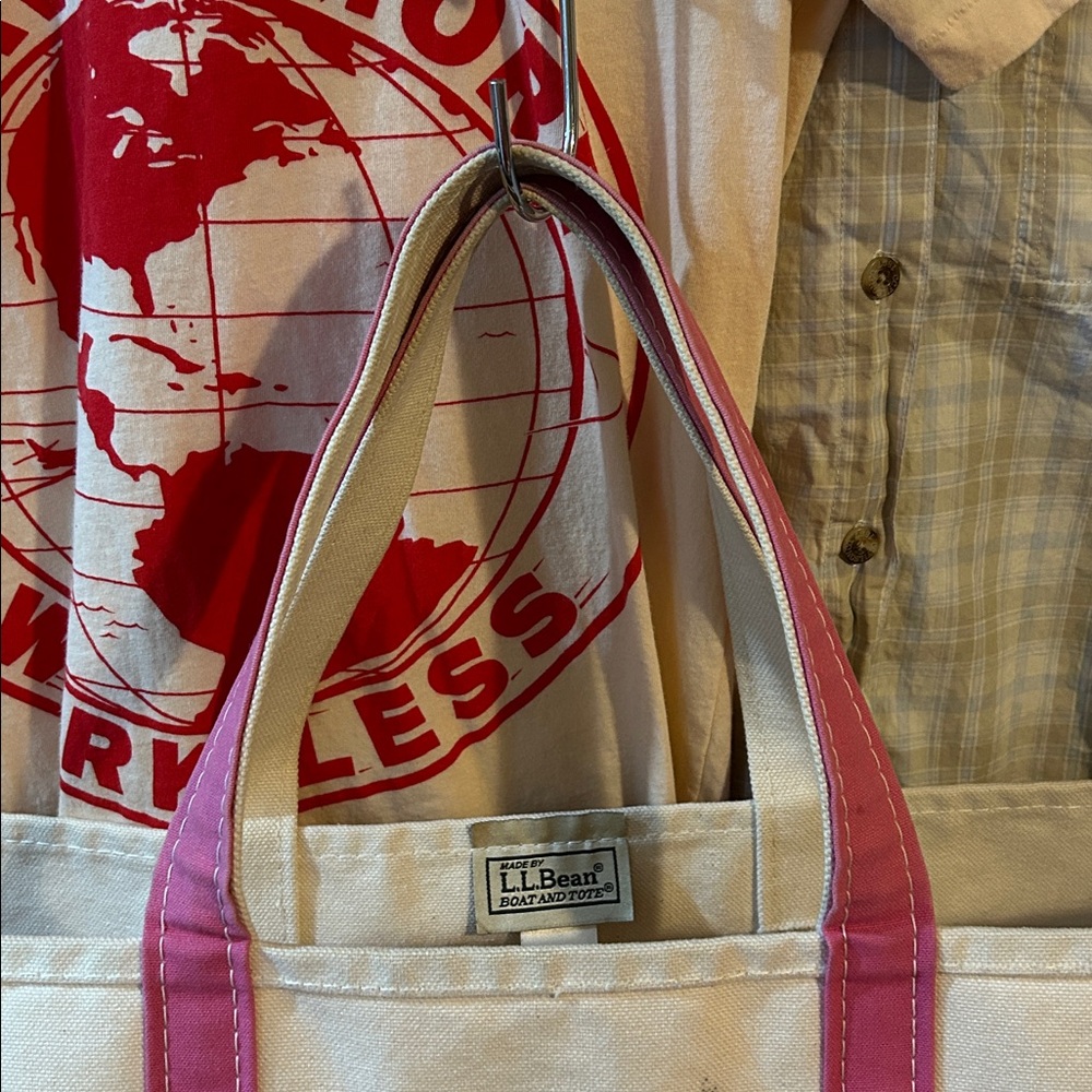 LL Bean Large Natural & Pink Boat and Tote - SMW - Picture 3 of 8